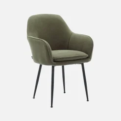 Corduroy fauteuil met matzwarte metalen poten
