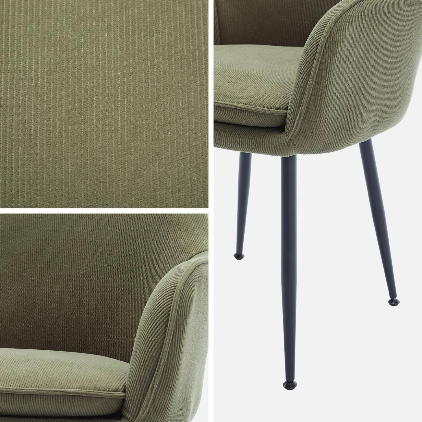 Corduroy fauteuil met matzwarte metalen poten
