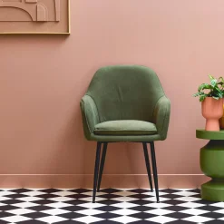 Corduroy fauteuil met matzwarte metalen poten