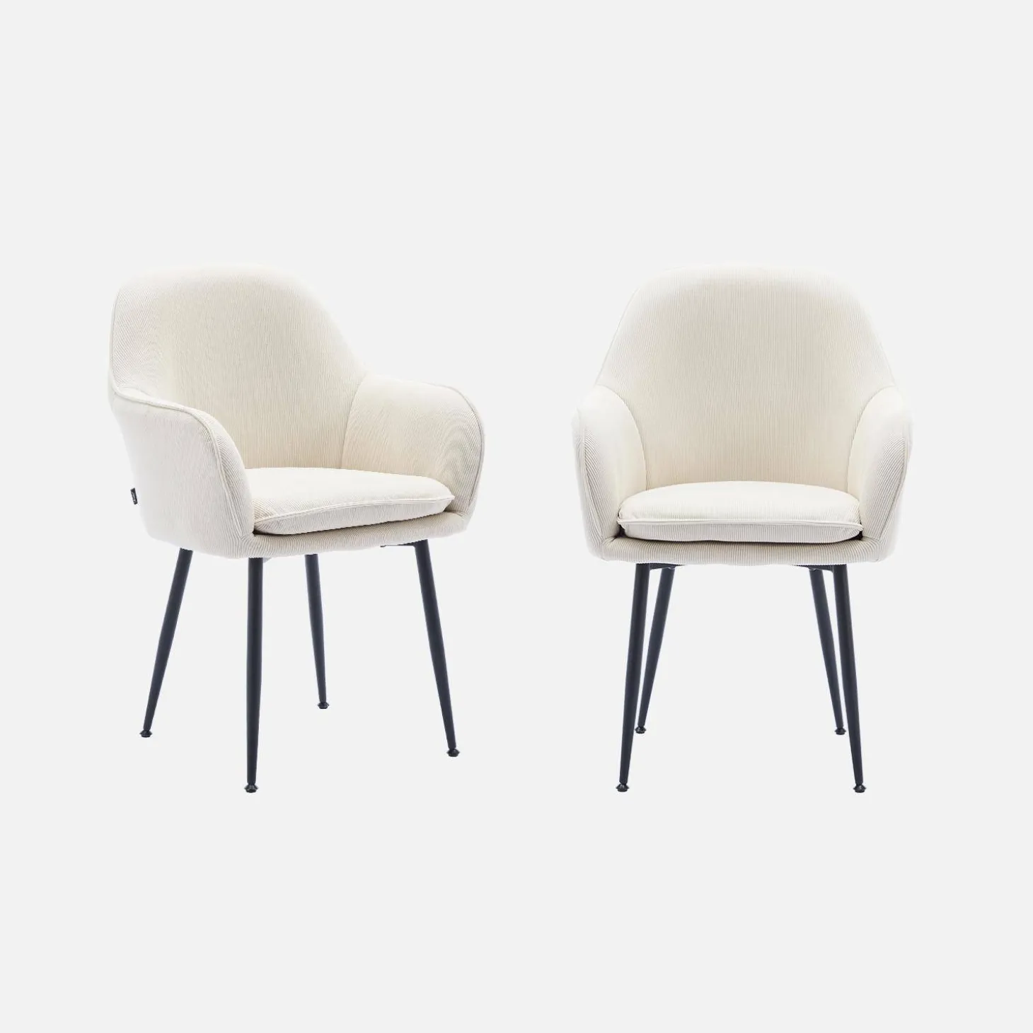 Corduroy fauteuil met matzwarte metalen poten (Set van 2)