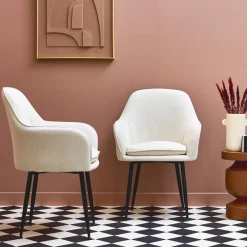 Corduroy fauteuil met matzwarte metalen poten (Set van 2)