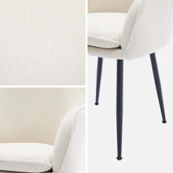 Corduroy fauteuil met matzwarte metalen poten (Set van 2)