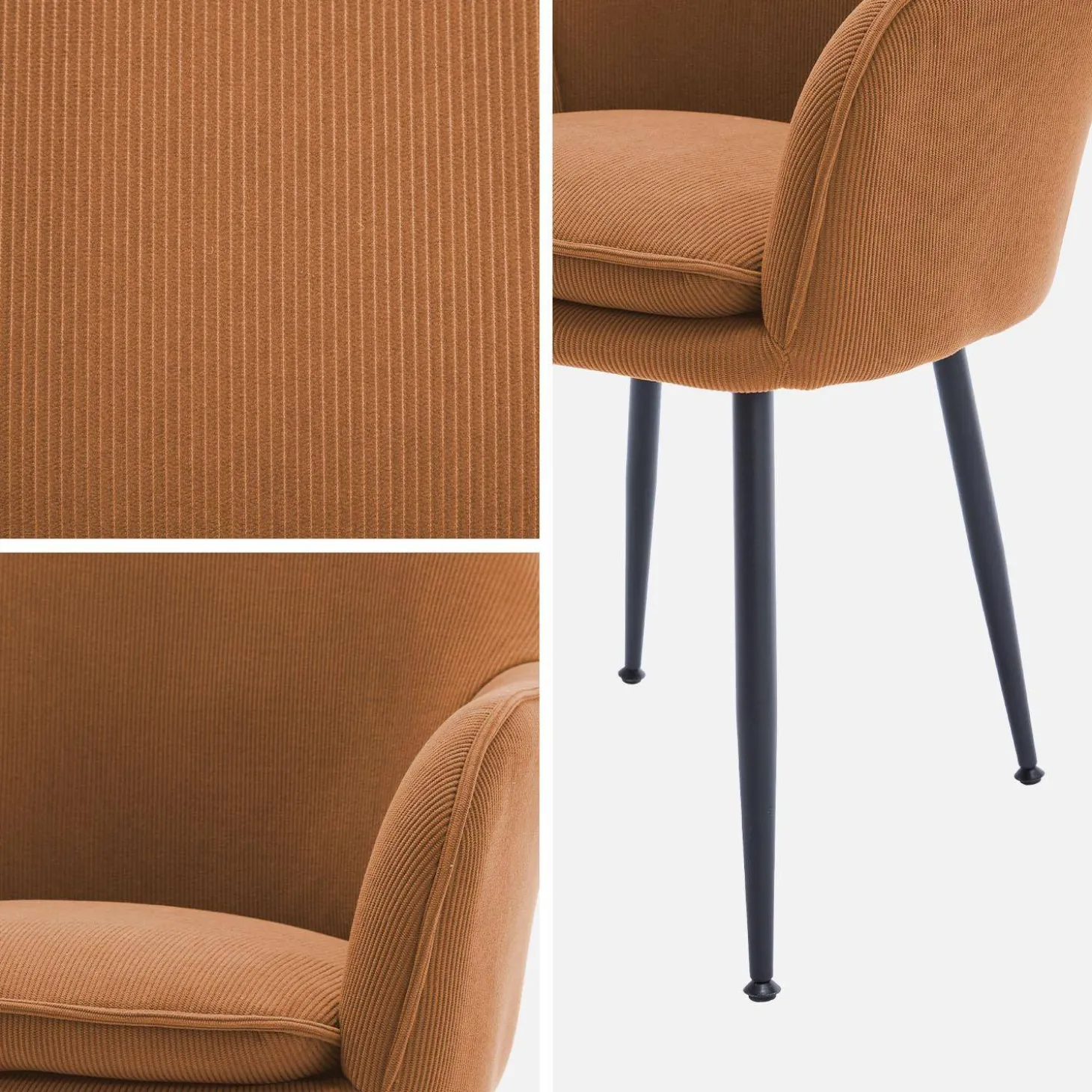 Corduroy fauteuil met matzwarte metalen poten (Set van 2)