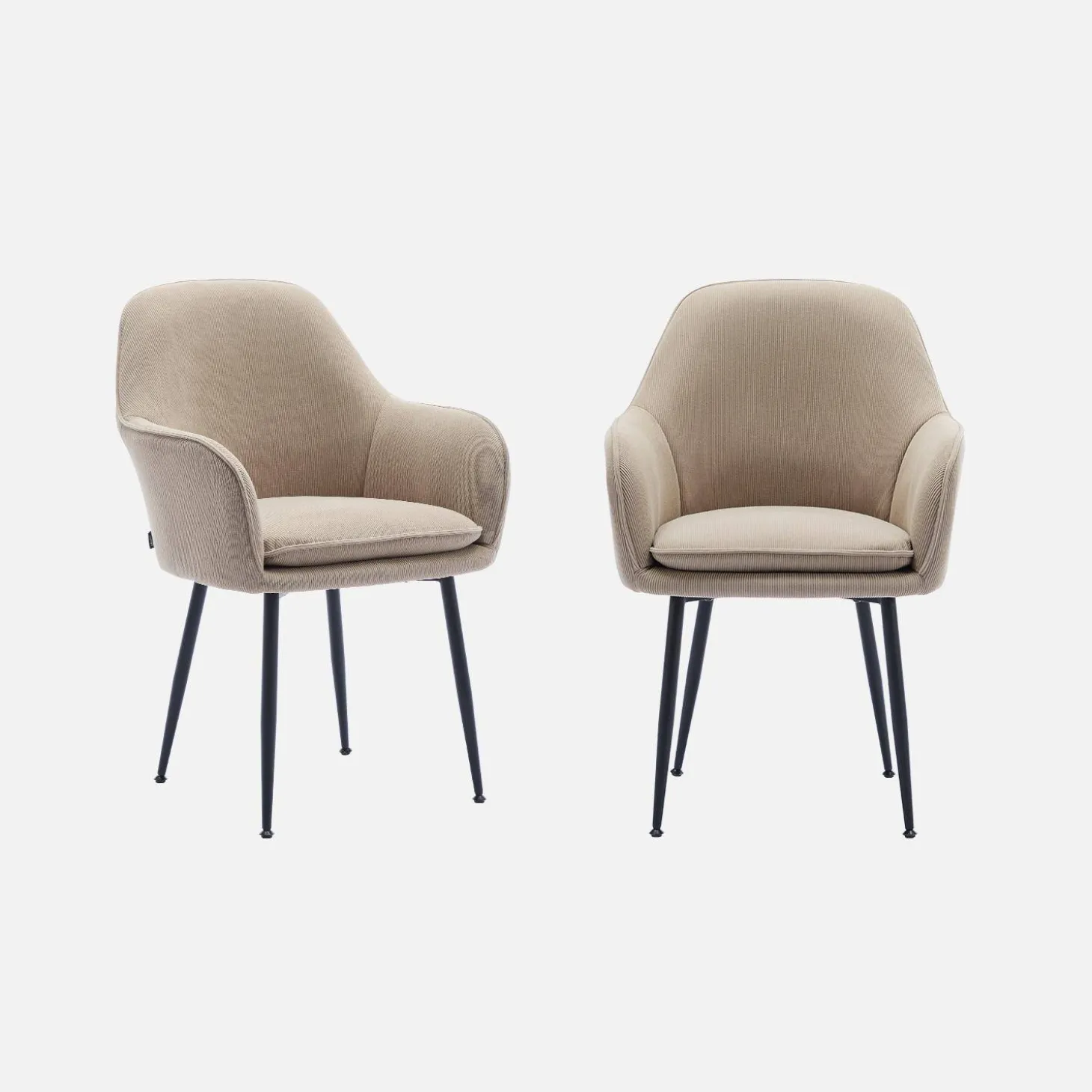 Corduroy fauteuil met matzwarte metalen poten (Set van 2)