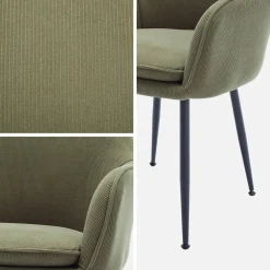 Corduroy fauteuil met matzwarte metalen poten (Set van 2)