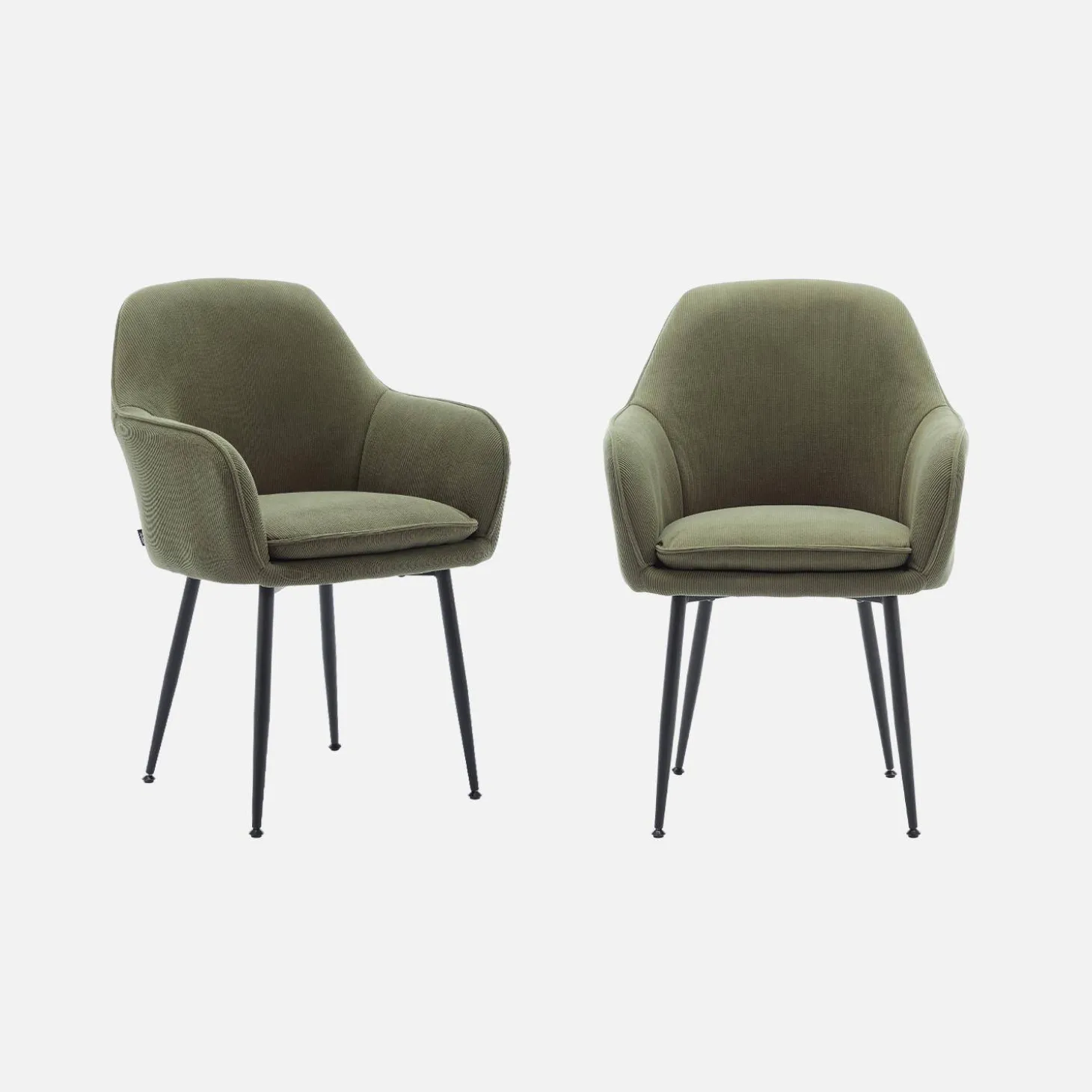 Corduroy fauteuil met matzwarte metalen poten (Set van 2)