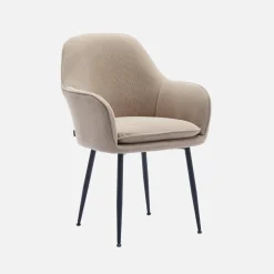 Corduroy fauteuil met matzwarte metalen poten