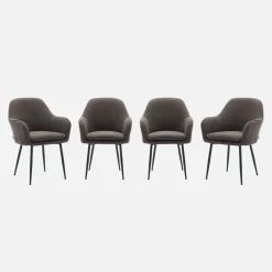 Corduroy fauteuil met matzwarte metalen poten (Set van 4)
