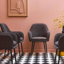 Corduroy fauteuil met matzwarte metalen poten (Set van 4)