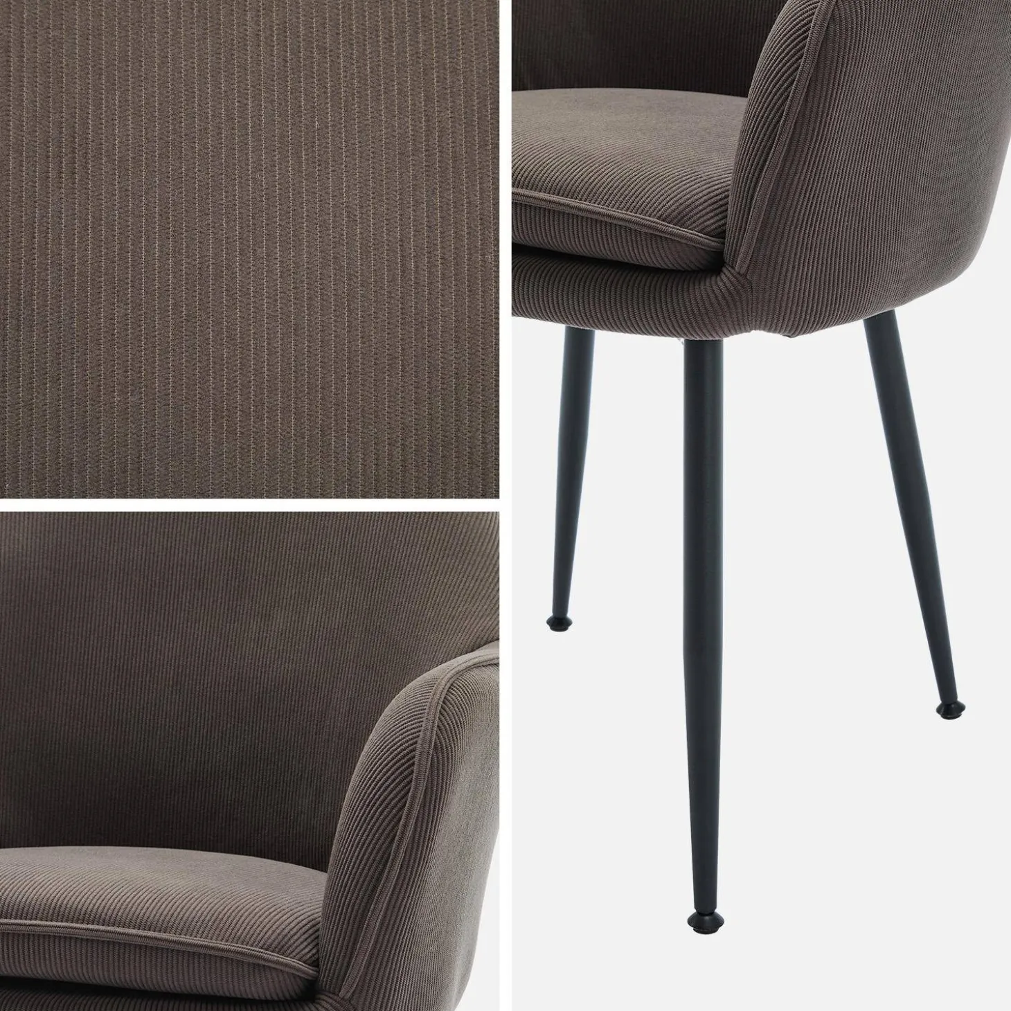 Corduroy fauteuil met matzwarte metalen poten (Set van 4)