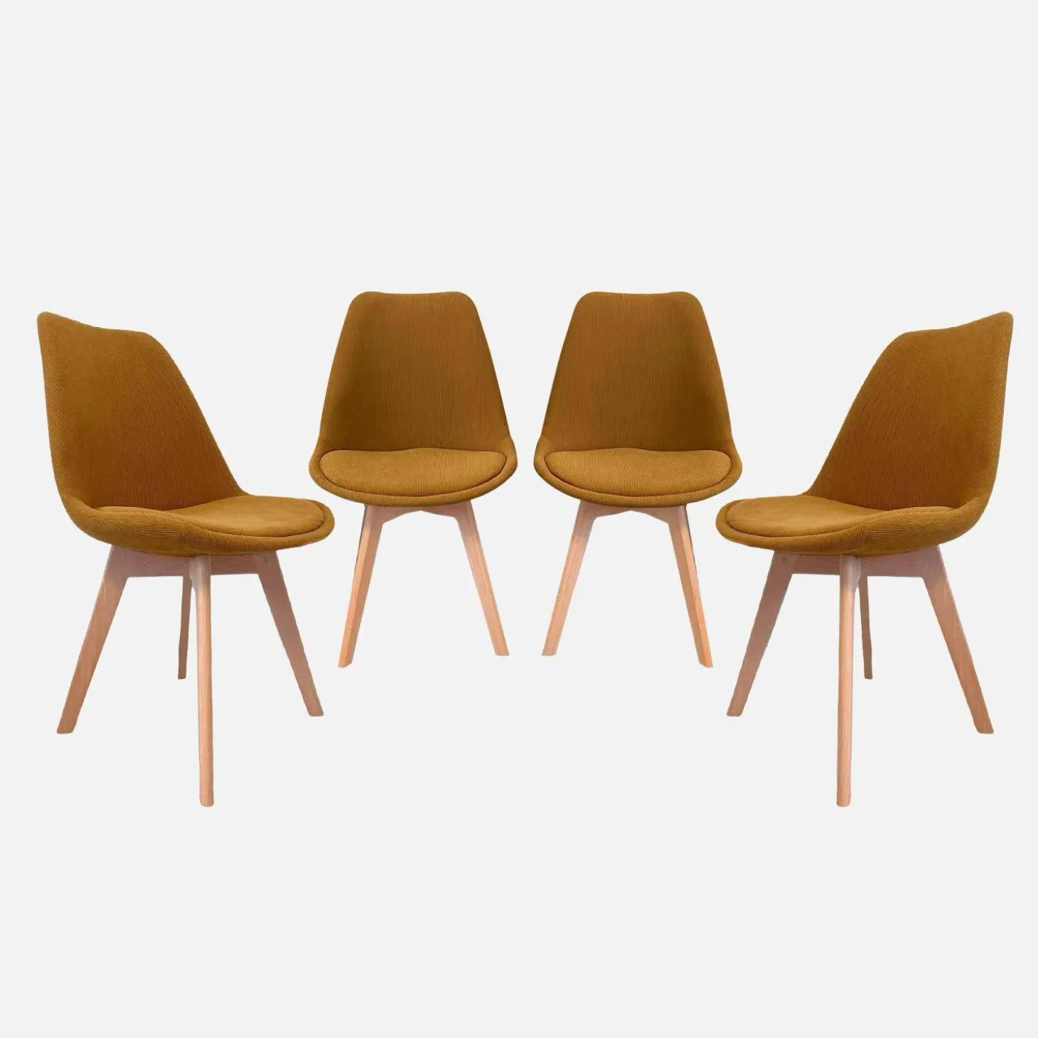 Corduroy Scandinavische stoelen met beukenhouten poten (set van 4)