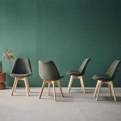Corduroy Scandinavische stoelen met beukenhouten poten (set van 4)