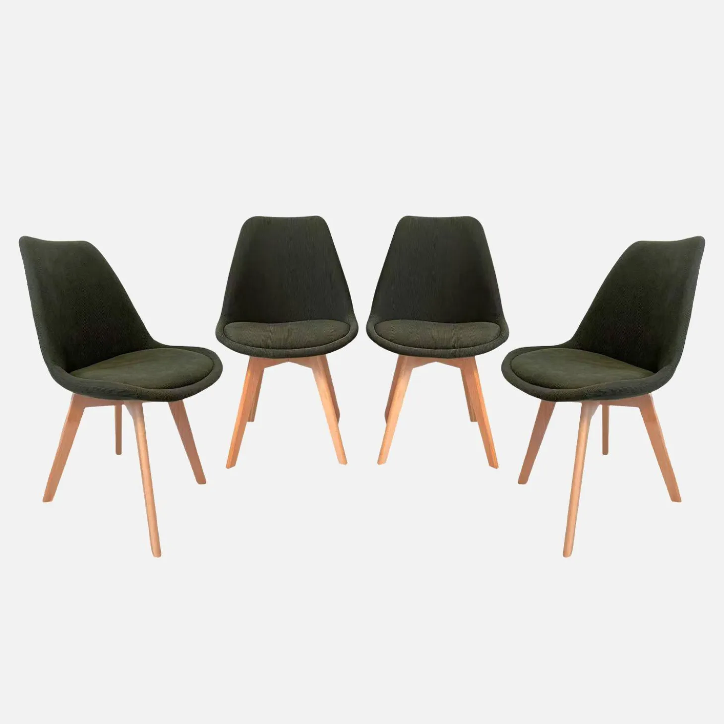 Corduroy Scandinavische stoelen met beukenhouten poten (set van 4)