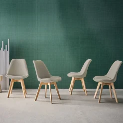 Corduroy Scandinavische stoelen met beukenhouten poten (set van 4)