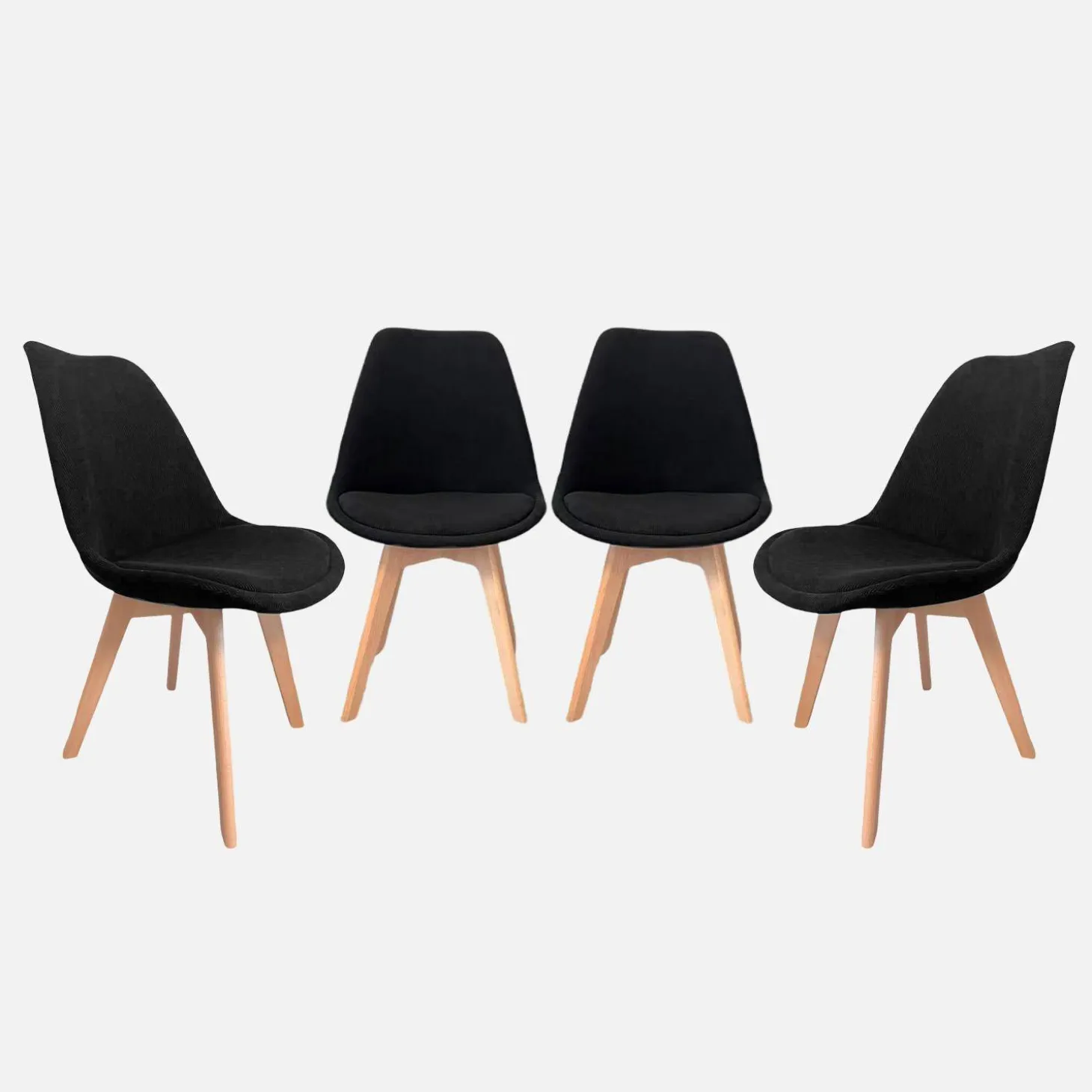 Corduroy Scandinavische stoelen met beukenhouten poten (set van 4)
