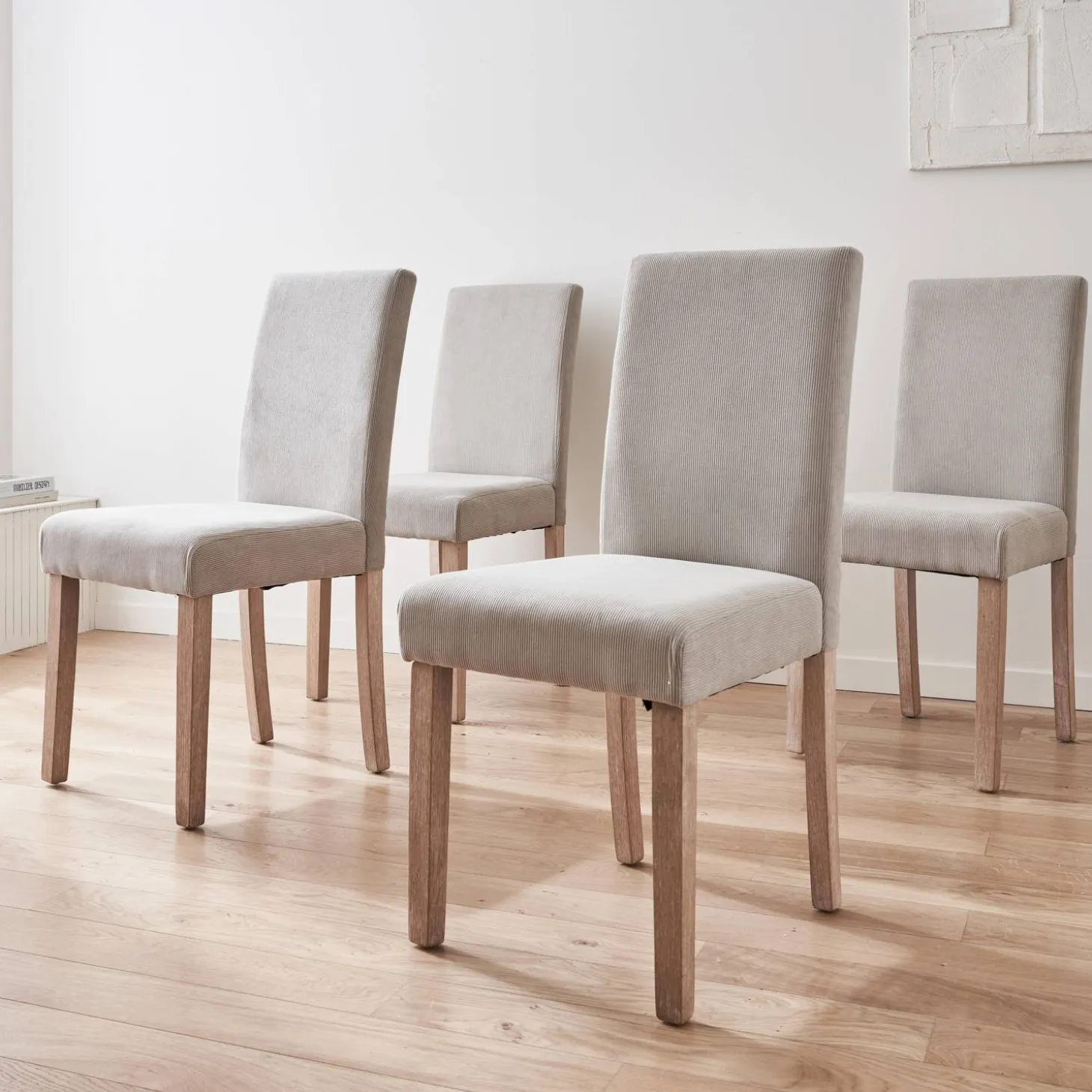 Corduroy stoelen met houten poten, set van 4