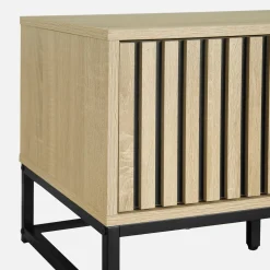 2-deurs TV-meubel in gegroefd hout en zwart metaal L 120