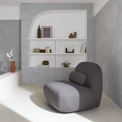 Draaiende fauteuil 360° met gestructureerde bouclette en metaal