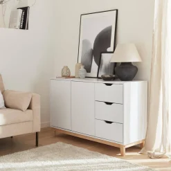 Dressoir 2 deuren 3 lades houtdecor 120cm