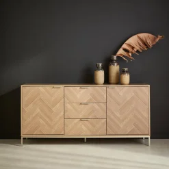 Dressoir 2 deuren 3 lades houtdecor visgraatmotief 160cm