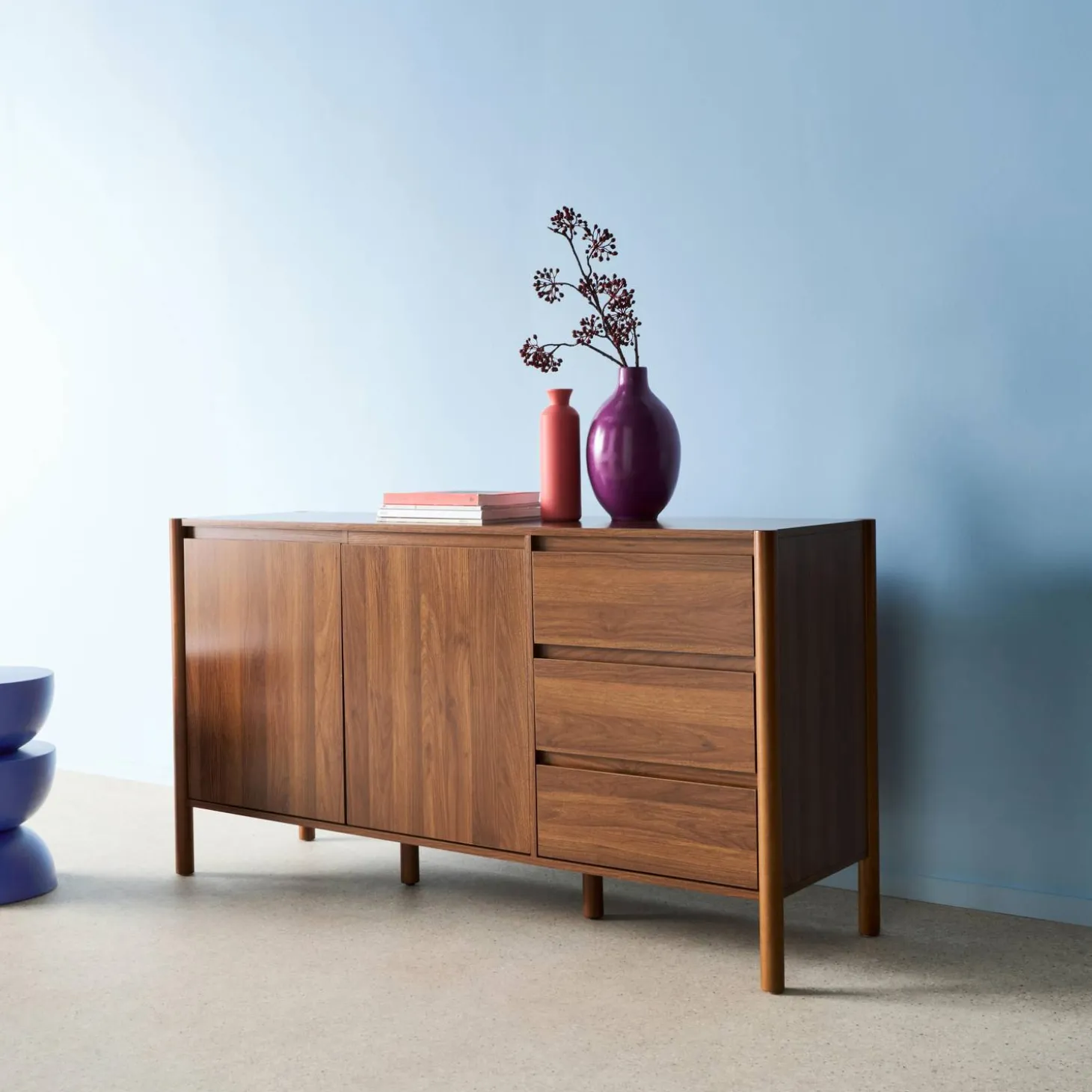 Dressoir houteffect 2 deuren 3 lades 150cm