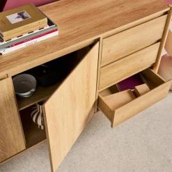 Dressoir houteffect 2 deuren 3 lades 150cm