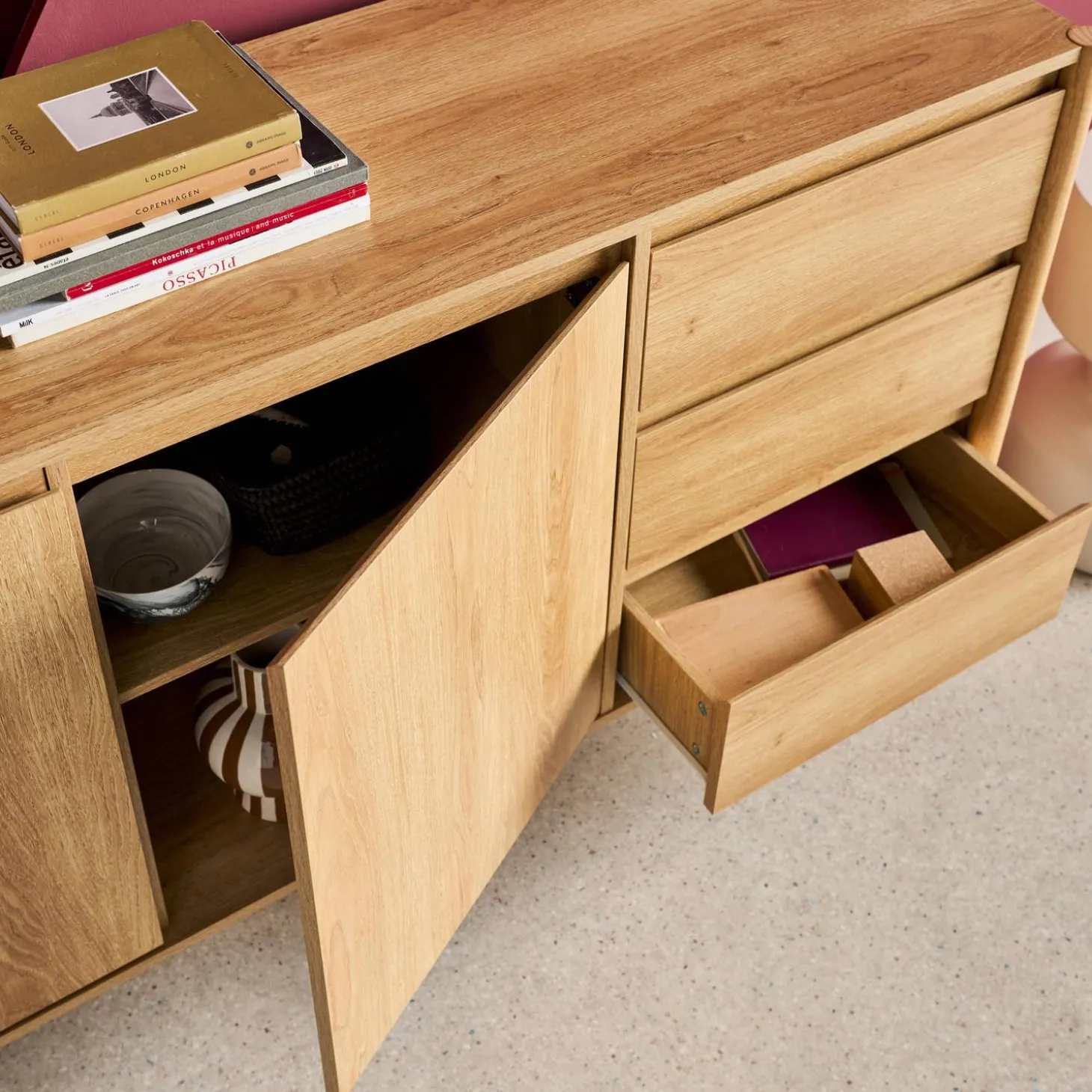 Dressoir houteffect 2 deuren 3 lades 150cm