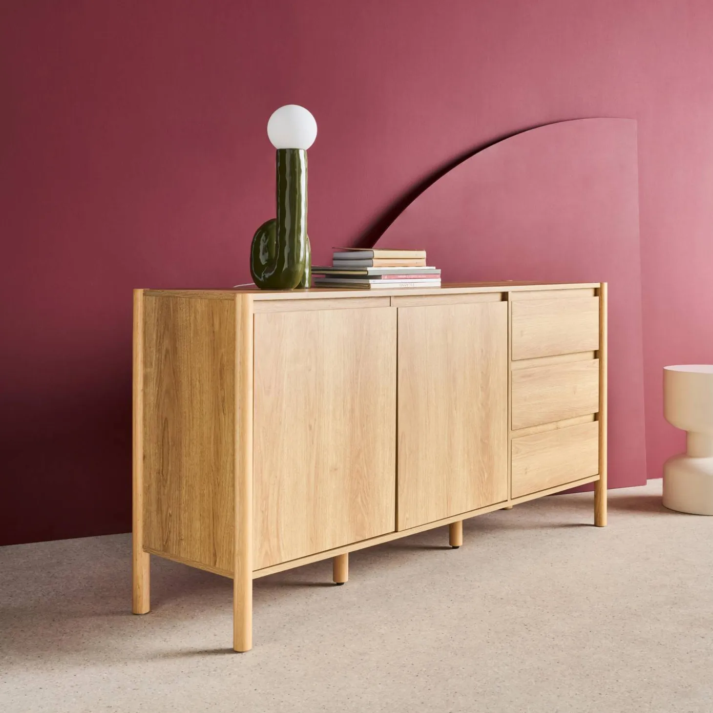 Dressoir houteffect 2 deuren 3 lades 150cm