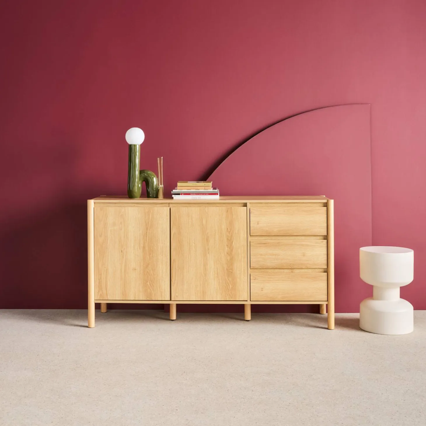 Dressoir houteffect 2 deuren 3 lades 150cm