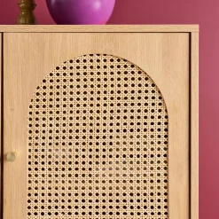 Dressoir houteffect en rotan 3 deuren 120cm