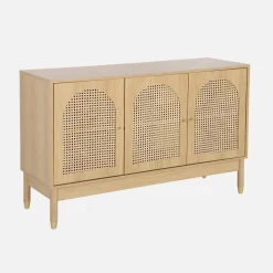 Dressoir houteffect en rotan 3 deuren 120cm