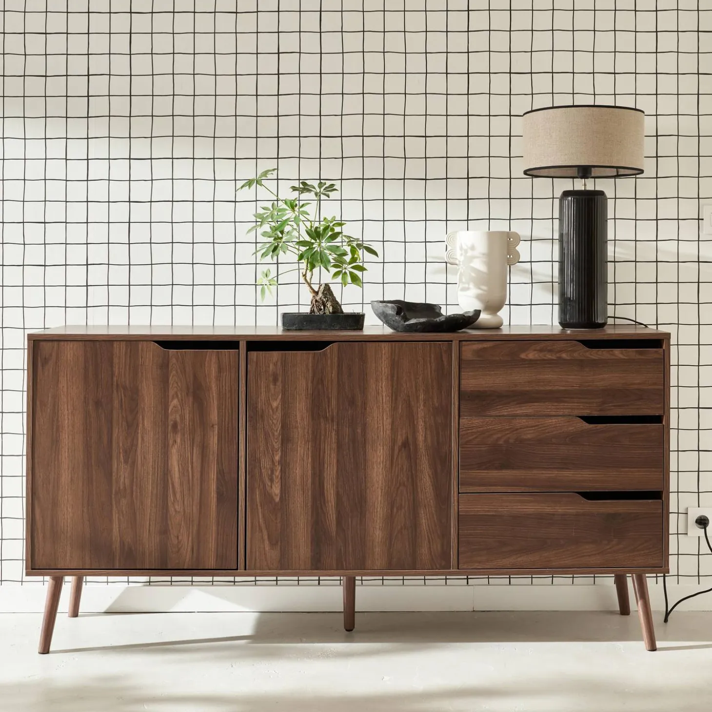Dressoir met 2 deuren en 3 lades houtdecor 160cm
