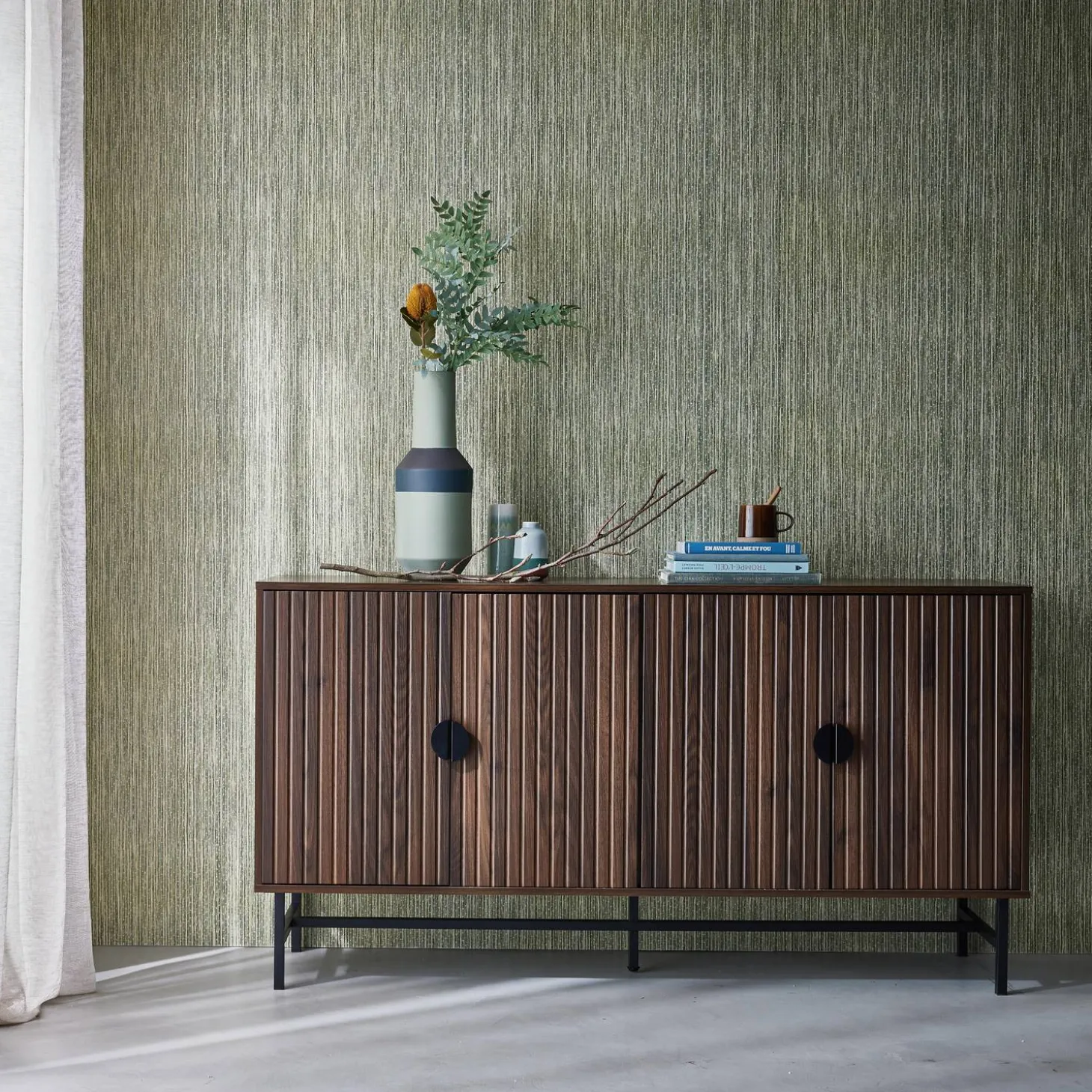 Dressoir met 4 deuren gegroefd houteffect 157,5cm