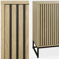 Dressoir met 2 deuren gegroefd houteffect en metaal 140cm