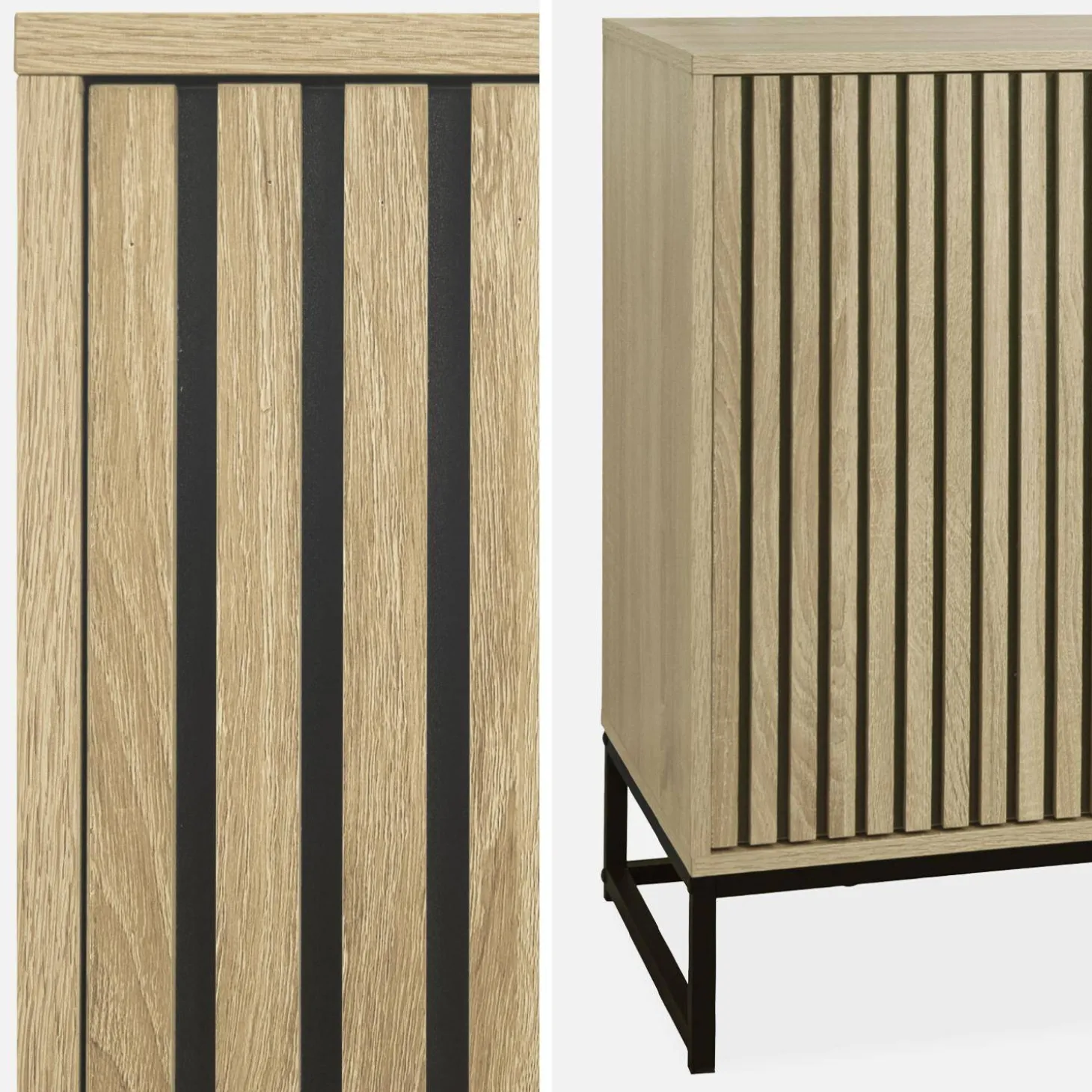 Dressoir met 2 deuren gegroefd houteffect en metaal 140cm