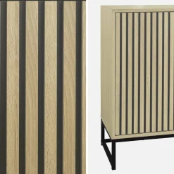 Dressoir met 3 deuren gegroefd houteffect en metaal 160cm