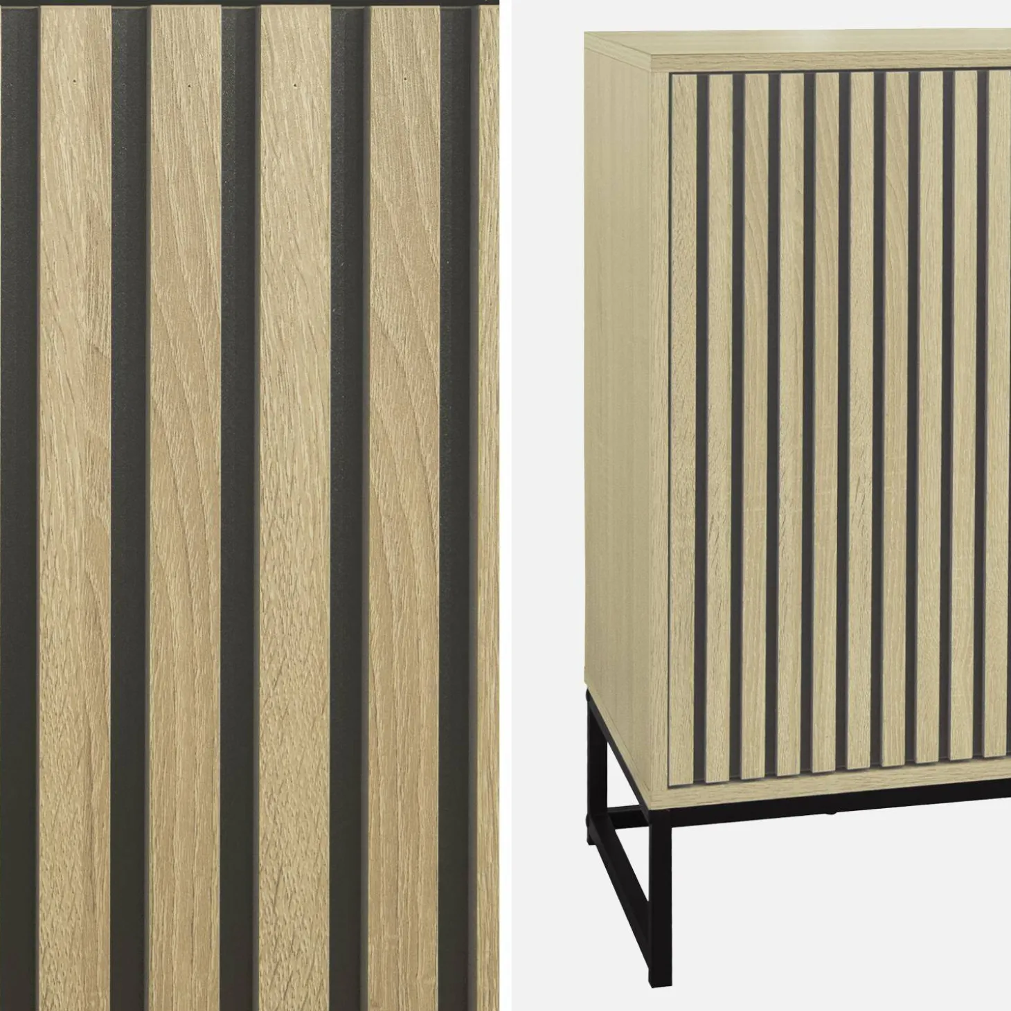Dressoir met 3 deuren gegroefd houteffect en metaal 160cm