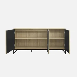 Dressoir met 3 deuren gegroefd houteffect en metaal 160cm