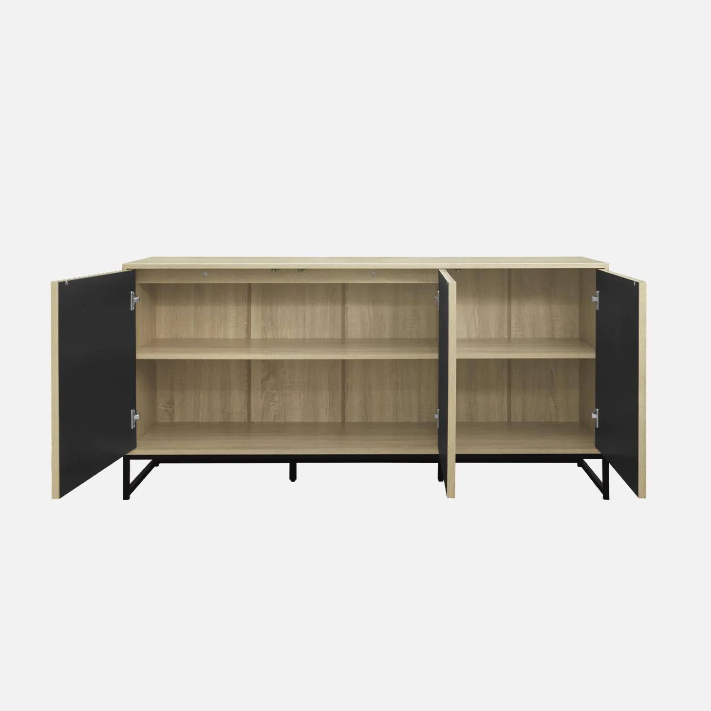 Dressoir met 3 deuren gegroefd houteffect en metaal 160cm
