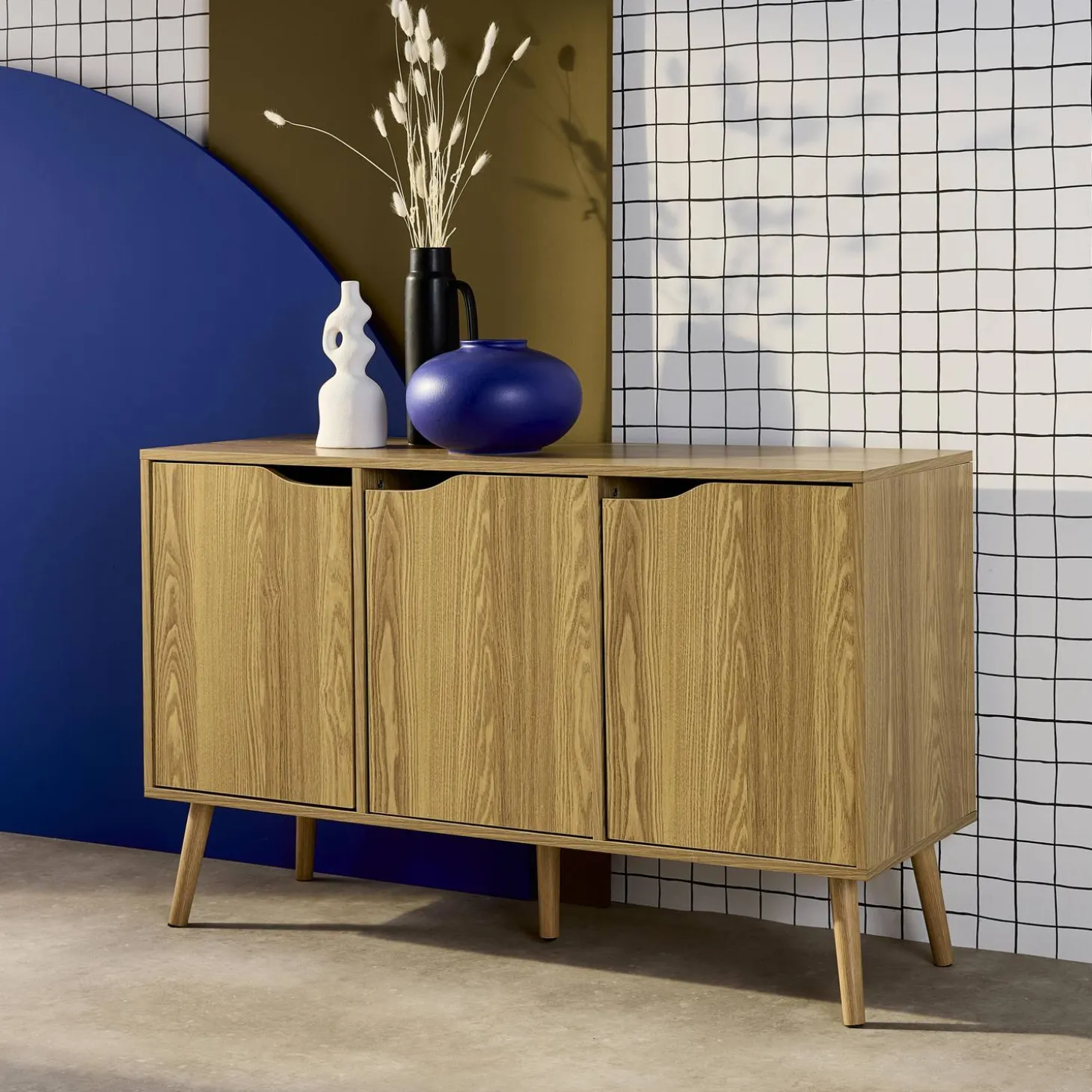 Dressoir met 3 deuren houtdecor 120cm