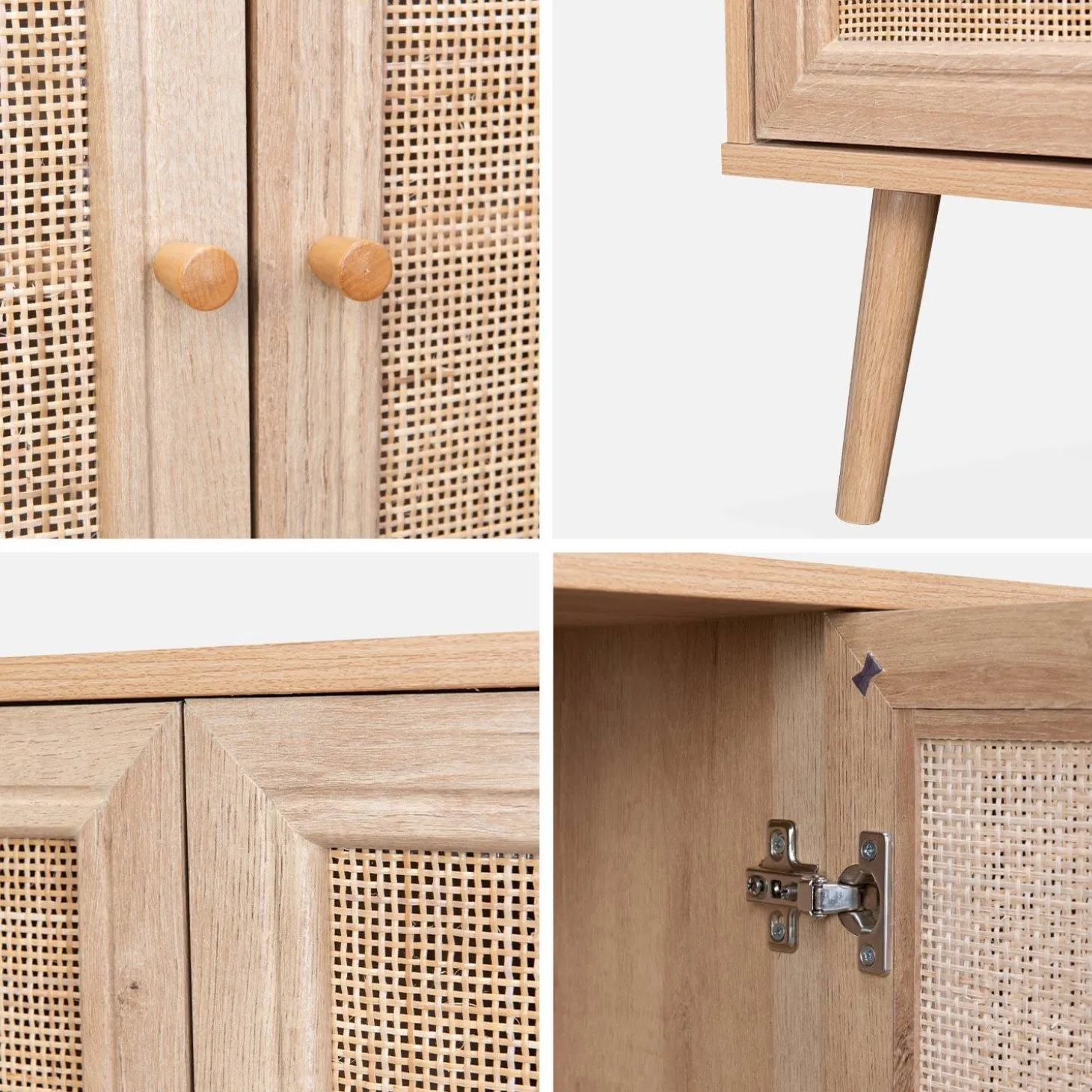 Dressoir met 3 deuren houtdecor en rotan 120cm