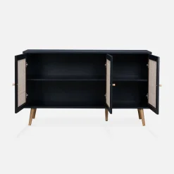 Dressoir met 3 deuren houtdecor en rotan 120cm