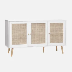 Dressoir met 3 deuren houtdecor en rotan 120cm