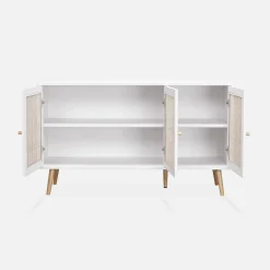 Dressoir met 3 deuren houtdecor en rotan 120cm