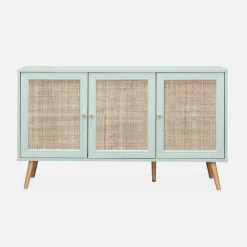 Dressoir met 3 deuren houtdecor en rotan 120cm