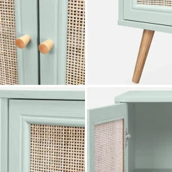 Dressoir met 3 deuren houtdecor en rotan 120cm
