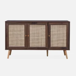 Dressoir met 3 deuren houtdecor en rotan 120cm