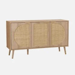Dressoir met 3 deuren houtlook en rotan 120cm