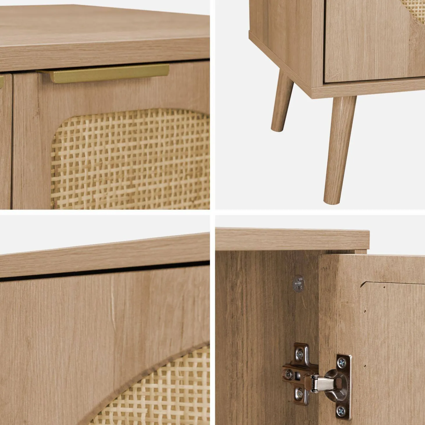 Dressoir met 3 deuren houtlook en rotan 120cm