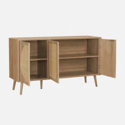 Dressoir met 3 deuren houtlook en rotan 120cm